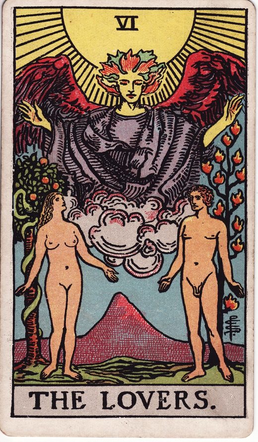 Lámina VI, Los Enamorados, del tarot Rider-Waite-Smith