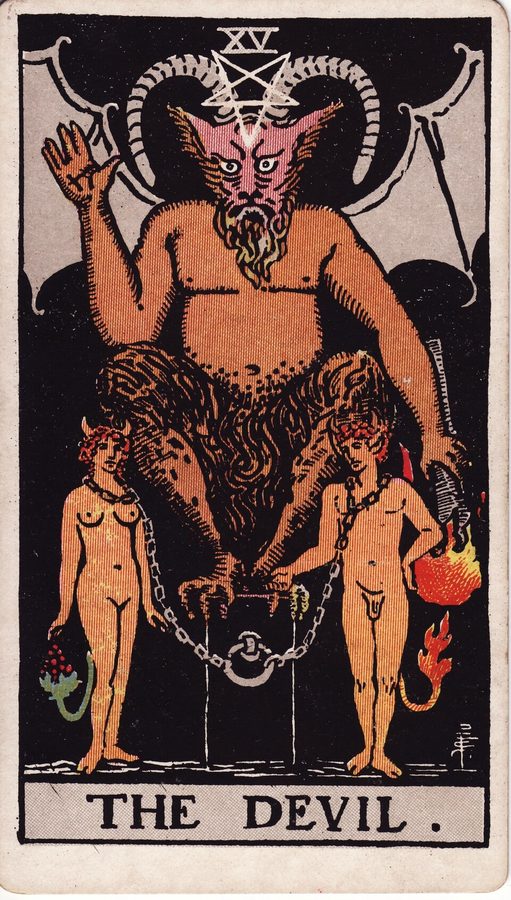 Lámina XV, El Diablo, del tarot Rider-Waite-Smith
