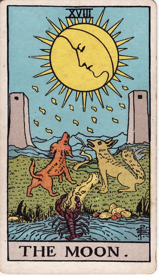 Lámina XVIII, La Luna, del tarot Rider-Waite-Smith